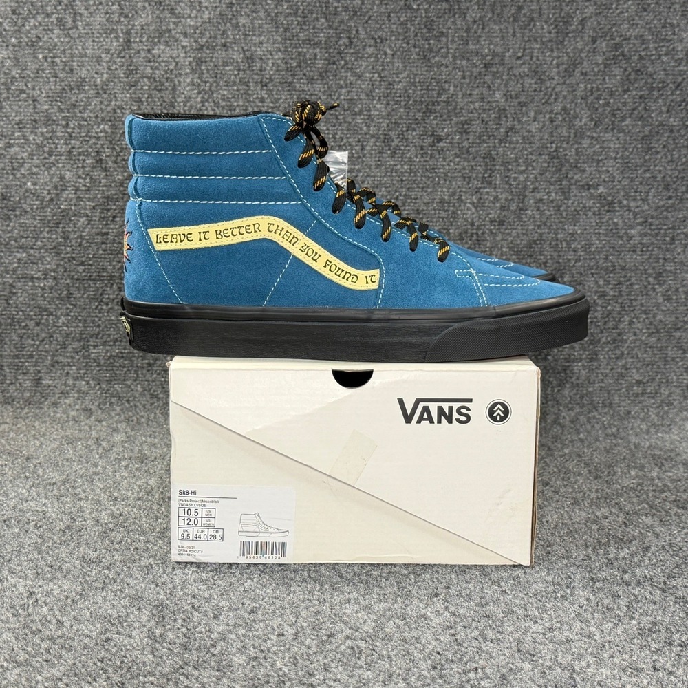 Vans X Parks Project Sk8-Hi Shoes Men's 10.5 Blue‎ Suede Yellow Leave It Better